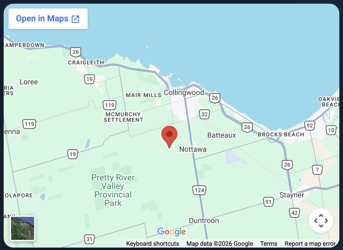 Map to Blues Do's location in Nottawa, ON